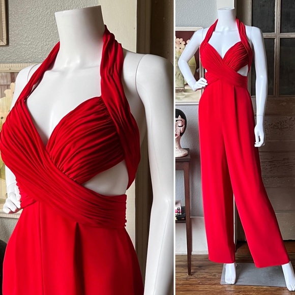 1990’s Vintage Cutout Jumpsuit by Niteline Cherry Red - Picture 1 of 8